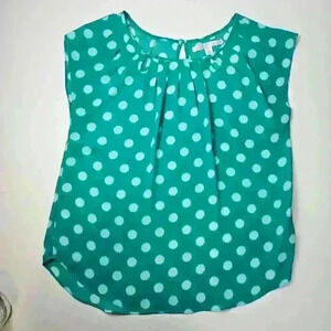 Lauren Conrad Kelly Green Polka Dot Medium Top